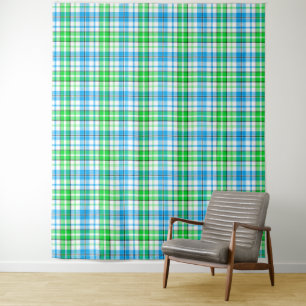 Wit Blauw Groen Geruit Schotse Patroon Ontwerp Wandkleed