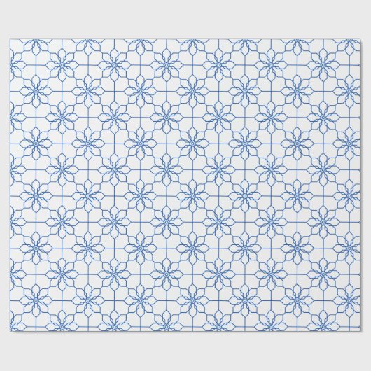 Wit Blauw Islamitisch geometrisch patroon Cadeaupapier (Vlak)