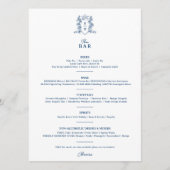 Wit blauw kroon crest monogram bruiloft bar menu (Voorkant)
