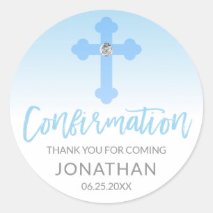 Wit Blauw Kruis BEVESTIGING Jongen Dank u Ronde Sticker