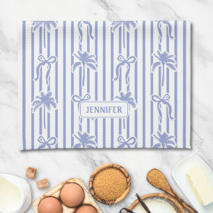 Wit Blauw Kust Chic Palmbomen Strikken Strepen Theedoek