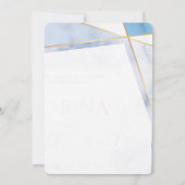 Wit & blauw Marmer Goud lijst Moderne bruiloft Kaart (Achterkant)