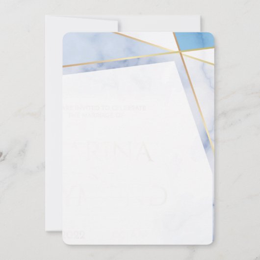 Wit & blauw Marmer Goud lijst Moderne bruiloft Kaart (Achterkant)