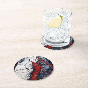Wit blauw marmeren patroon ronde kartonnen onderzetter