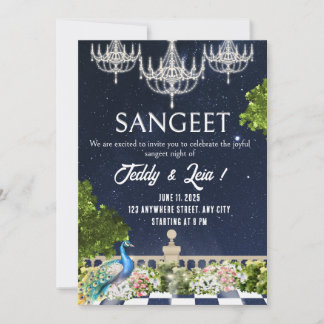 Wit & Blauw Minimal Sangeet huwelijksuitnodiging Kaart