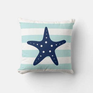 Wit Blauw & Mint Brede Strepen Patroon Zeester Kussen