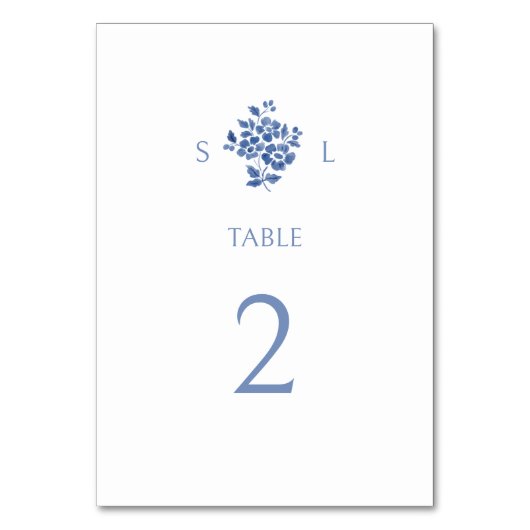 Wit + Blauw Moderne Bloemen Huwelijk Kaart (Voorkant)