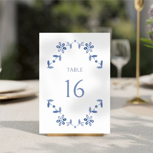 Wit + Blauw Moderne Bloemen Huwelijk Kaart