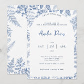 Wit Blauw Moderne Klassieke Bloemen Baby Boy Douch Kaart (Voorkant / Achterkant)