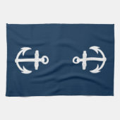 Wit/blauw Nautisch ankersymbool Theedoek (Horizontaal)