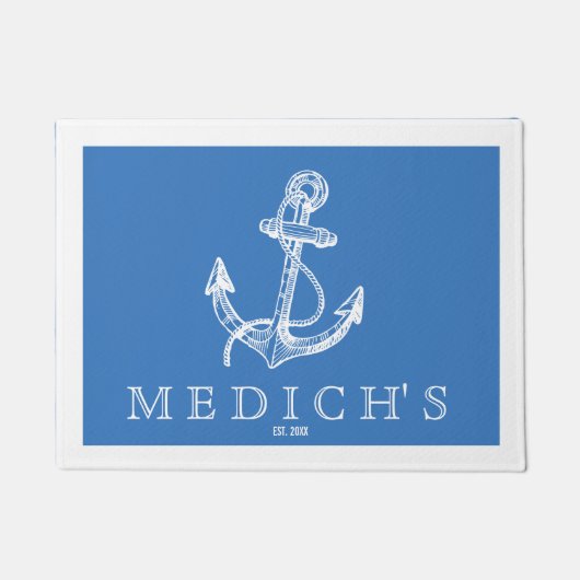 Wit & Blauw nautisch bootanker Deurmat (Voorkant)