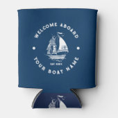 Wit & Blauw  nautische boot 2 Illustratie Blikjeskoeler (Voorkant)