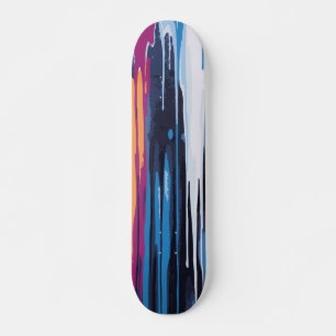 Wit Blauw Paars en Geel Verf Drip Abstract Skateboard