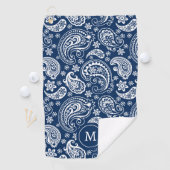 Wit blauw  paisley patroonmonogram golfhanddoek (Insitu)