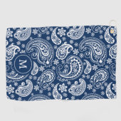 Wit blauw  paisley patroonmonogram golfhanddoek (Horizontaal)