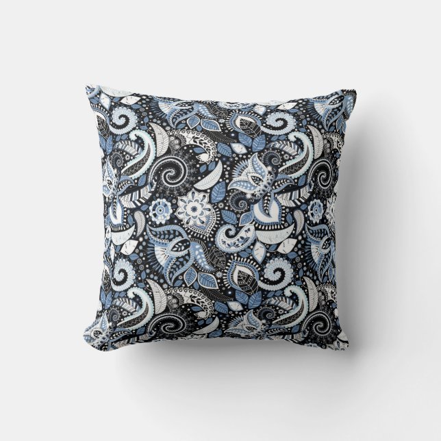 Wit & Blauw Paisley Print Patroon Kussen (Voorkant)