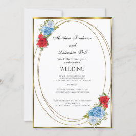 Wit blauw rood bloemen goud legant kaart