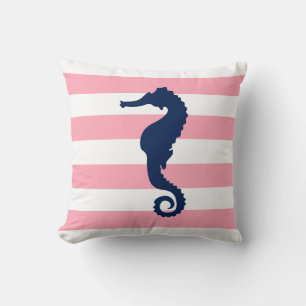 Wit Blauw & Roze Brede Strepen Patroon Zeepaardje Kussen