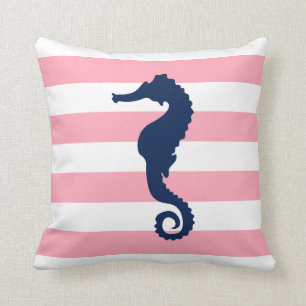Wit Blauw & Roze Brede Strepen Patroon Zeepaardje Kussen