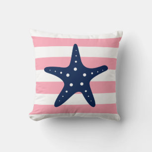 Wit Blauw & Roze Brede Strepen Patroon Zeester Kussen