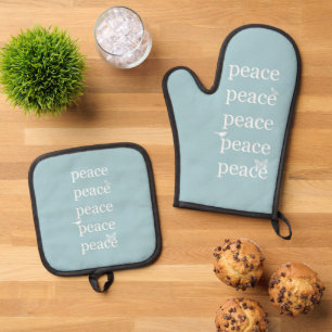 Wit Blauw Vrede inspirerend citaatvogels Ovenwant & Pannenlap Set