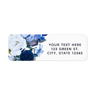 Wit & Blauw Winter Bloemen Boeket Chic Bruiloft Etiket