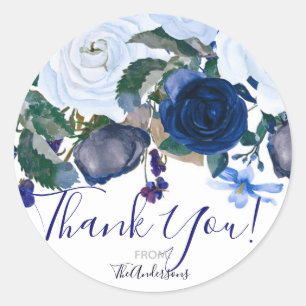 Wit & Blauw Winter Bloemen Boeket Chic Bruiloft Ronde Sticker