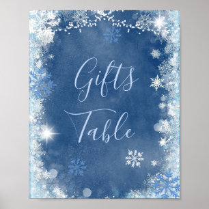 Wit Blauw Winter Sneeuwvlok Bruids Geschenken Tafe Poster