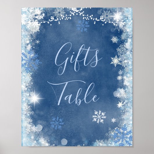Wit Blauw Winter Sneeuwvlok Bruids Geschenken Tafe Poster (Voorkant)