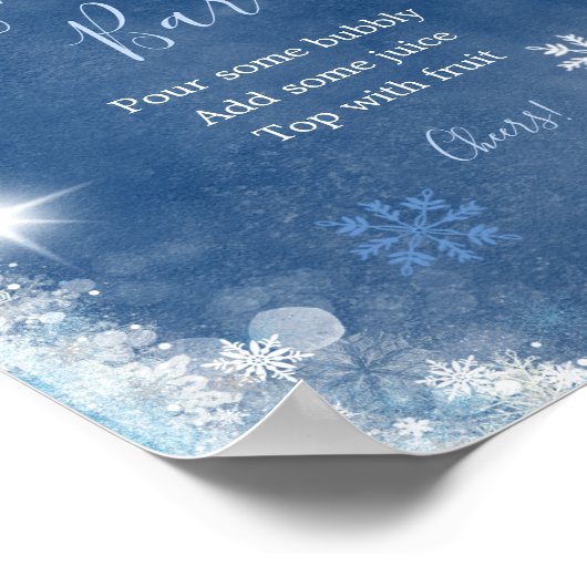 Wit Blauw Winter Sneeuwvlok Douche Mimosa Bar Poster (Hoek)