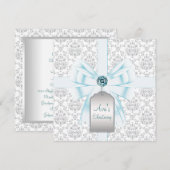 Wit Blauwgroen Blauw Damask Baby doopsel doop doop Kaart (Voorkant / Achterkant)