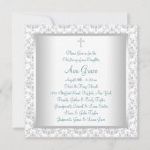 Wit Blauwgroen Blauw Damask Baby doopsel doop doop Kaart (Achterkant)