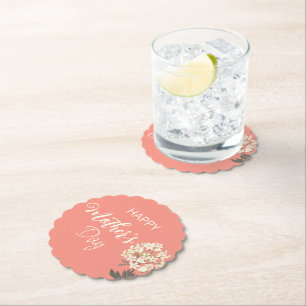 Wit Bloemen Boeket / Moederdag Kartonnen Onderzetters