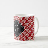  Wit Bloemen Damask #3 Rood BG Monogram Koffiemok (Voorkant rechts)