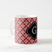  Wit Bloemen Damask #3 Rood BG Monogram Koffiemok (Voorkant links)