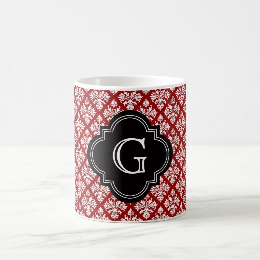  Wit Bloemen Damask #3 Rood BG Monogram Koffiemok (Center)