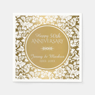 Wit Bloemen Damast Patroon Servet