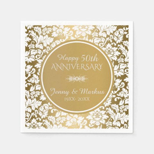 Wit Bloemen Damast Patroon Servet (Voorkant)