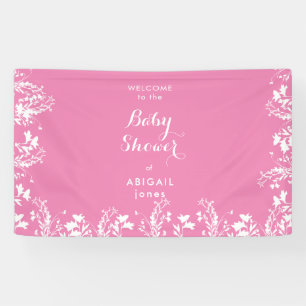 Wit Bloemen Roze Baby shower Welkom Spandoek