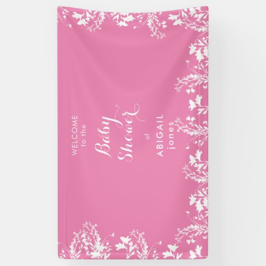 Wit Bloemen Roze Baby shower Welkom Spandoek (Verticaal)