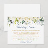 Wit Bloemen Stoffig Blauw Bruiloft Details Kaart (Voorkant / Achterkant)