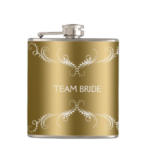 Wit Bloemen wervelt Lijst over goud Heupfles