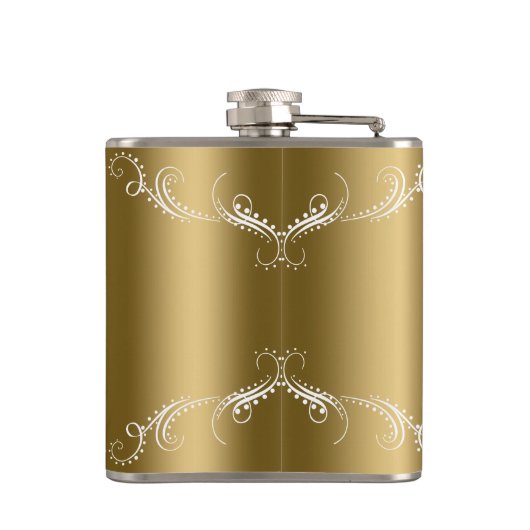 Wit Bloemen wervelt Lijst over goud Heupfles (Achterkant)