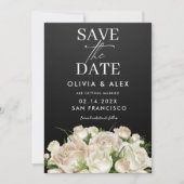 Wit Bloemen Zwart Bruiloft Save The Date Kaart (Voorkant)