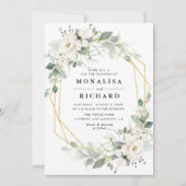 Wit bloemengoud lijst bruiloft kaart (Voorkant)