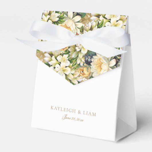 wit bloemengoud script bruiloft bedankdoosjes (Voorkant Zijde)