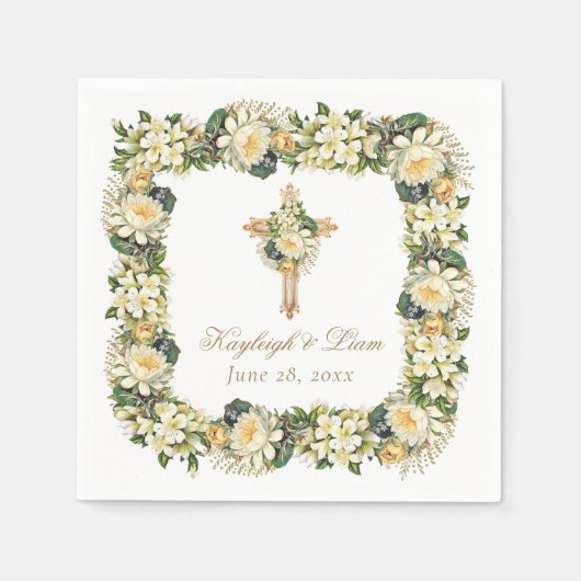 wit bloemenkruis Christelijk bruiloft Servet (Voorkant)