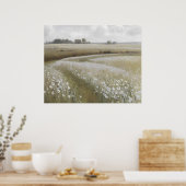 Wit-bloemenweillaverschilderij Poster (Keuken)