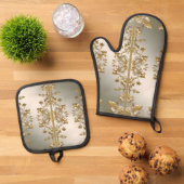 Wit Bloemgoud Ovenwant & Pannenlap Set (Top down)