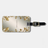 Wit Bloemig Goud Bagagelabel (Voorkant horizontaal)